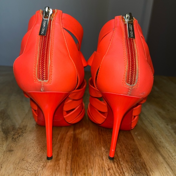 Jimmy Choo Dame Caged Sandals Leather Neon Orange High Heel Stilletos - Picture 5 of 10